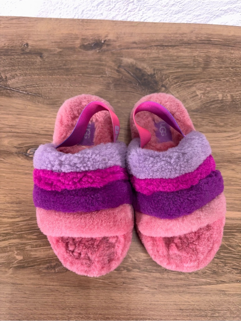 UGG Kids Pink Purple Fuzzy Fluffy Slingback Slide Slippers Size 13